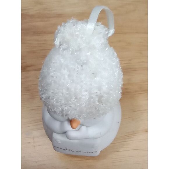 Snowman Christmas Ornament white fuzzy hat naughty or nice sign 3.5"x2"x2" - Picture 2 of 4